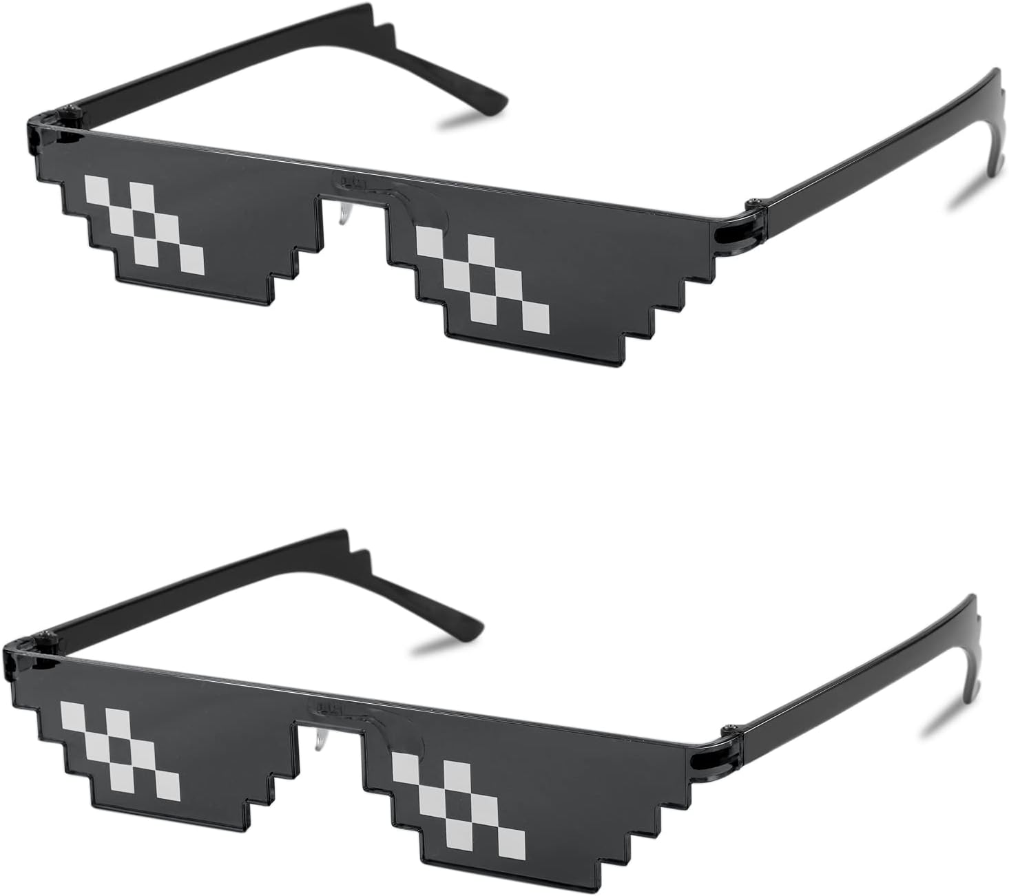 Double Row Black + Double Row Black / 67 Millimeters | B09SCJ7WFD | FEISEDY 2PACK Thug Life Sunglasses Funny Pixelated Mosaic Gamer Glasses Party Disco Cool B2876-F2