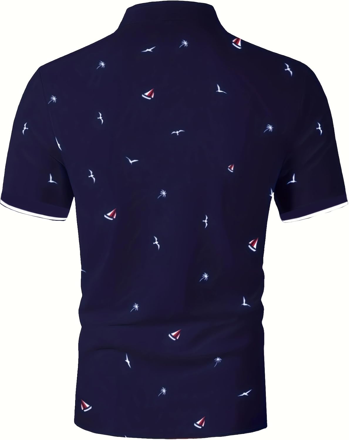 商品图片 4 | B0H2XKB7NK | Navy Blue Nautical Print Golf Shirts for Men, Dry Fit Short Sleeve Polo Shirt Casual Summer Golf Polo for Vacation Daily Wear