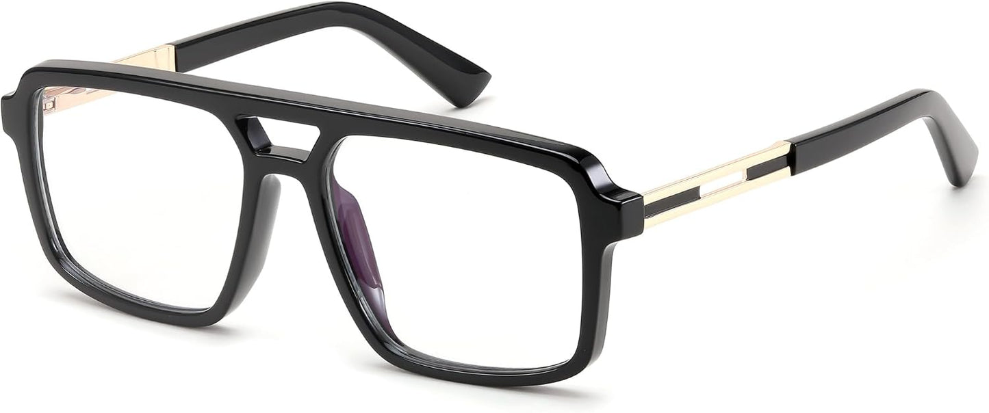 001 Black Frame / 53 Millimeters | B0D9NJ18RZ | FEISEDY Retro Aviator Square Blue Light Glasses for Men Women B0209