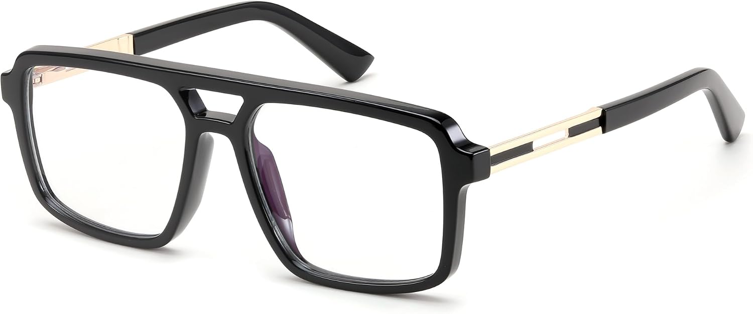 001 Black Frame / 53 Millimeters | B0D9NJ18RZ | FEISEDY Retro Aviator Square Blue Light Glasses for Men Women B0209