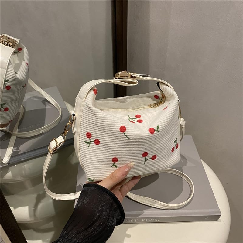 商品图片 4 | B0G2VCHZYY | Cherry Shoulder Bag, Fashionable Crossbody Shell Bag with Cherry Print, Large Capacity Small Square Purse, Pink/White