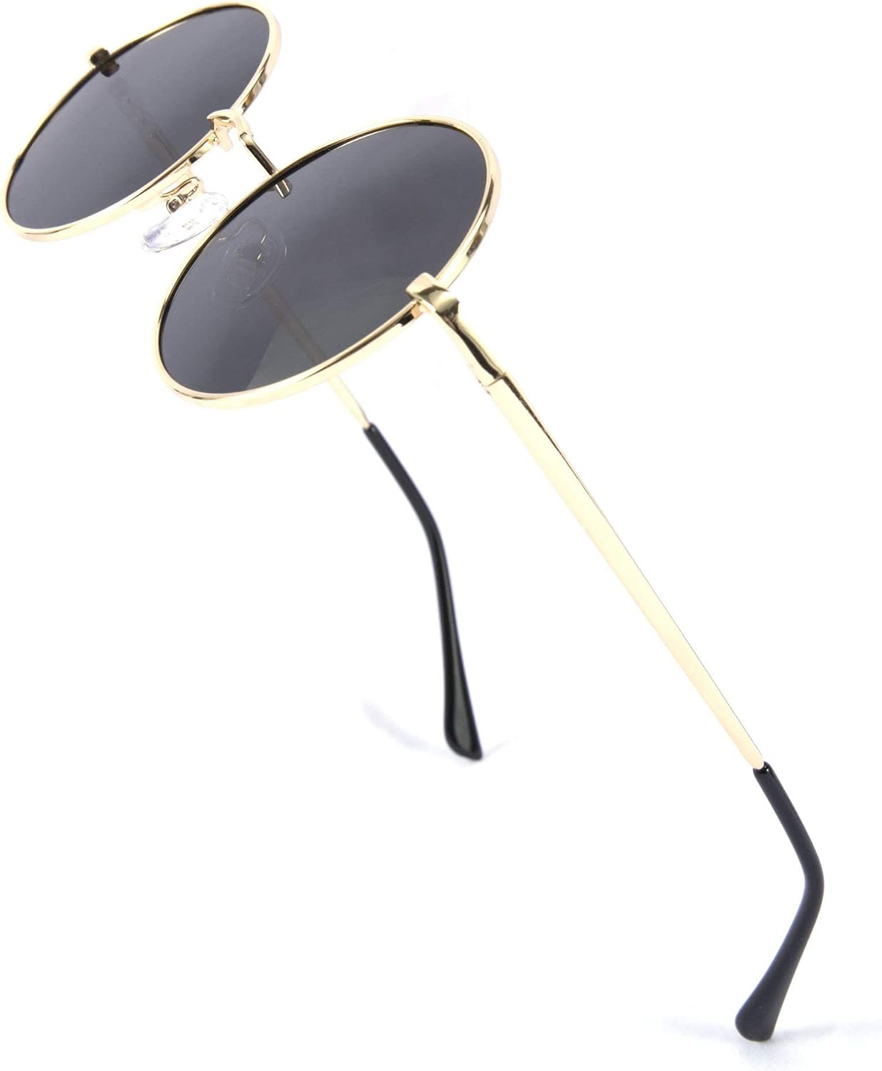 006 Gold Frame Black Lenses / 47 Millimeters | B08HRSNVKF | FEISEDY Steampunk Sunglasses Retro Round Polarized Women Men Metal Glasses B2528