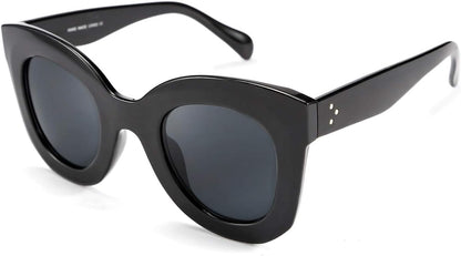 Black | B083TZVTXV | FEISEDY Retro Oversized Square Horn Sunglasses Semi Cat Eye Butterfly Glass Big Thick Bold Frame B2572