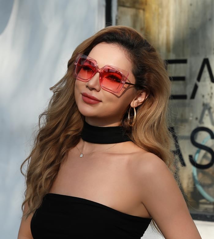 商品图片 80 | B08HVPGJW5 | FEISEDY Sunglasses Womens Trendy, Oversized Square Shades, Pearl Inlay Cat Eye Frame UV400 Protection B2625