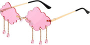 Pink / 51 Millimeters | B09K7BM9JR | FEISEDY Retro Dripping Cloud Shaped Tassel Sunglasses Rimless Women Funny Party Disco Eyewear B2834