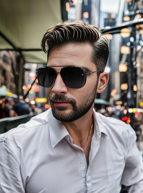 商品图片 53 | B09SDC5BD5 | FEISEDY Sunglasses Mens Women Vintage Pilot Square Trendy Metal Steampunk Fishing Driving Sun Glasses B2894