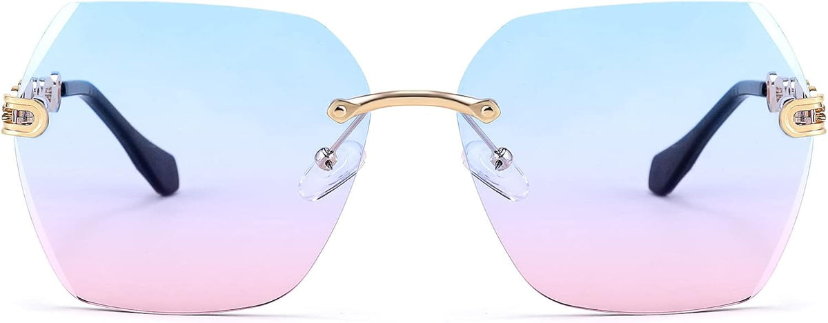 ÉÌƷͼƬ 62 | B083VRLS2Q | FEISEDY Classic Rimless Sunglasses Women Metal Frame Diamond Cutting Lens Sun Glasses B2567