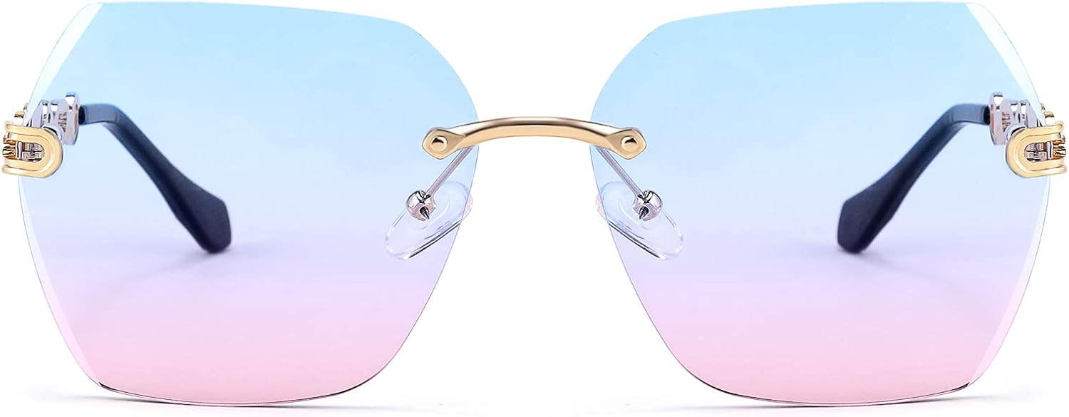 商品图片 62 | B083VRLS2Q | FEISEDY Classic Rimless Sunglasses Women Metal Frame Diamond Cutting Lens Sun Glasses B2567