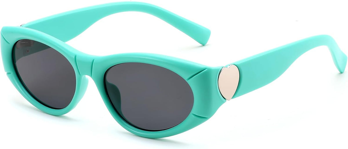 Green Frame & Grey Lens / 54 Millimeters | B0DHWWZ4RM | FEISEDY Retro Oval Sunglasses UV400 Protection Retro Y2K Sunglasses B0234
