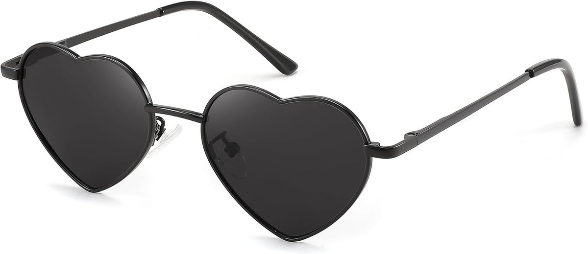 001 Black Frame/Gray Lens/Black Temples / 47 Millimeters | B0CGZ9R2N9 | FEISEDY Polarized Heart Sunglasses for Women Men, UV400 Protection B2851