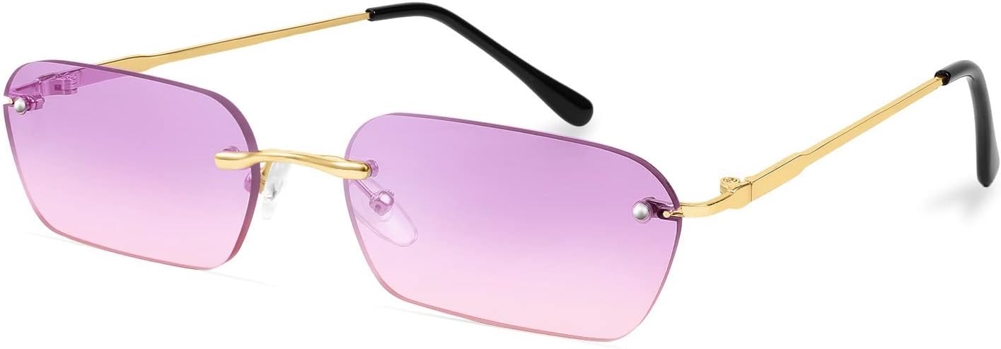 商品图片 37 | B0CY2Q4VW1 | FEISEDY Rimless Sunglasses Y2K Retro Small Narrow Rectangle Shades B2643