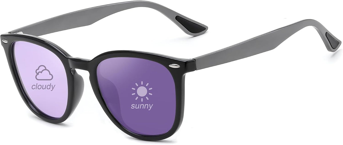 004 Black Frame/Color Changing Purple Lens / 52 Millimeters | B0D86Z3RQ1 | FEISEDY Retro Photochromic Classic Polarized Sunglasses for Women Men Trendy Style Vintage Sunnies B1123