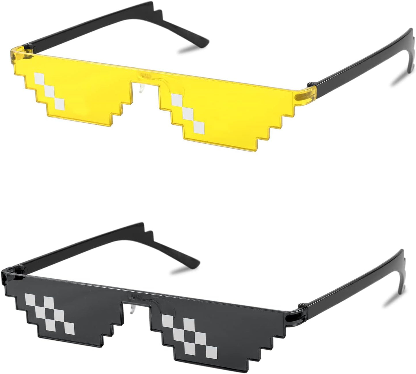 Single Row Yellow + Double Row Black / 67 Millimeters | B09SCY6B4F | FEISEDY 2PACK Thug Life Sunglasses Funny Pixelated Mosaic Gamer Glasses Party Disco Cool B2876-F2