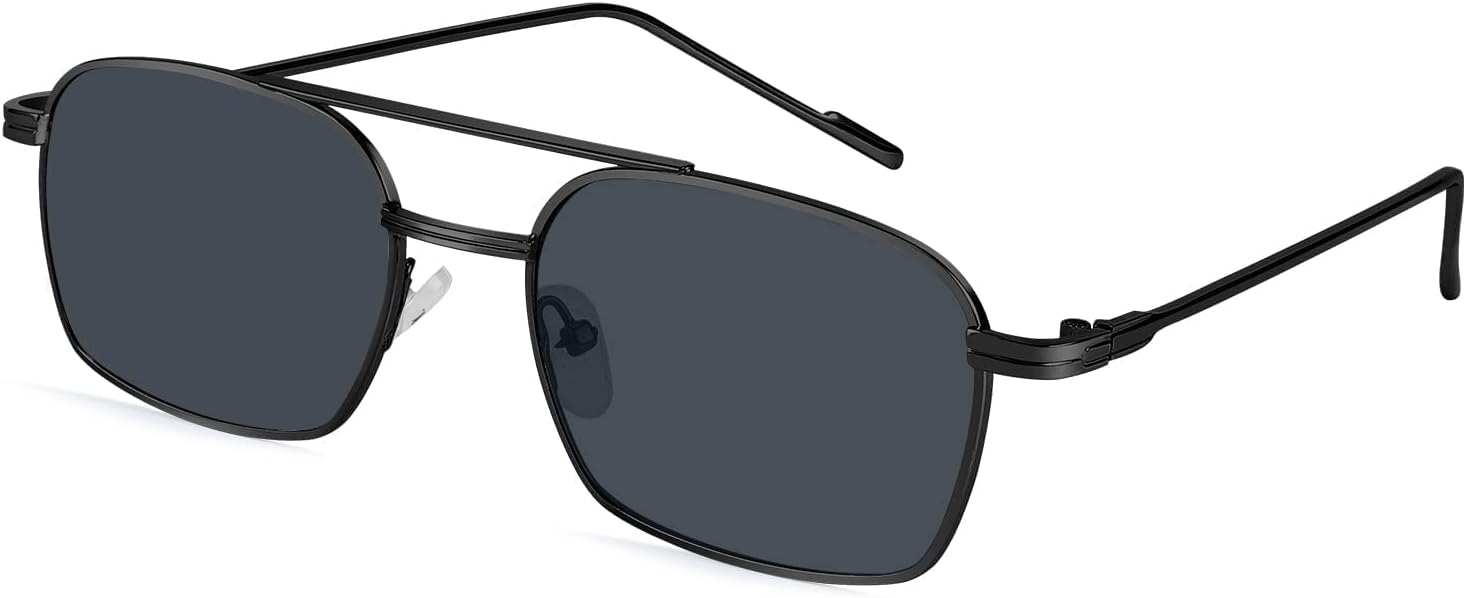 004 Black Frame/Gray Lens / 53 Millimeters | B09GK8LKKK | FEISEDY Fashion Square Aviator Sunglasses Women Men Trendy Retro Metal Frame Sun Glasses Candy Color Lens B1036