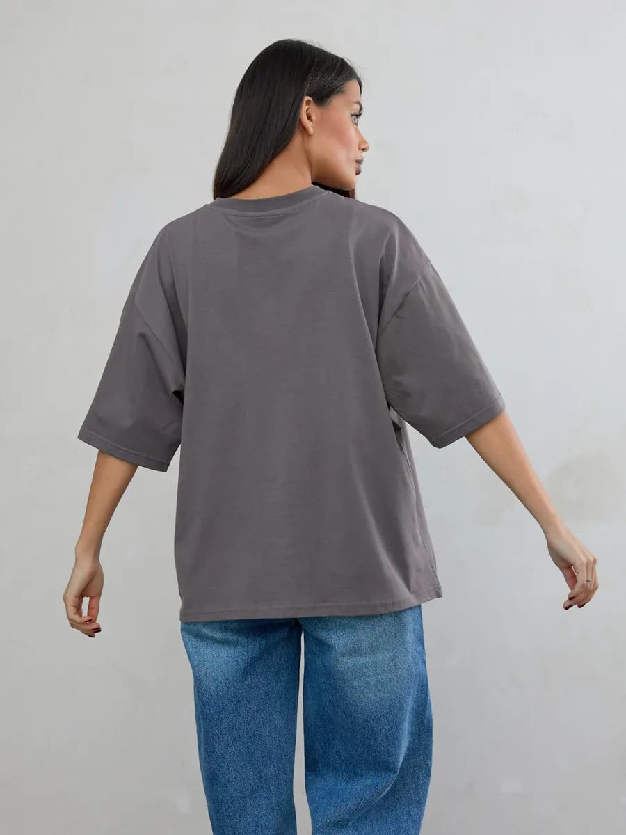 商品图片 3 | B0GZ43MX7B | Women's Basic Oversized T-Shirt, Loose Fit Crewneck Short Sleeve Tee, Casual Solid Color Drop Shoulder Top