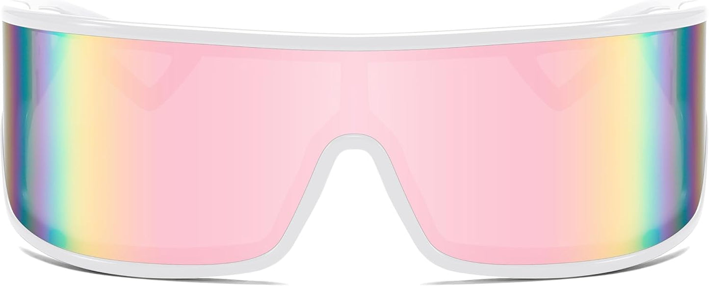 商品图片 35 | B0D3PKKSD9 | FEISEDY Trendy Futuristic Wrap Sunglasses Flat Top Mirrored One Piece Lens Reflective Sun Glasses for Women Men B0161