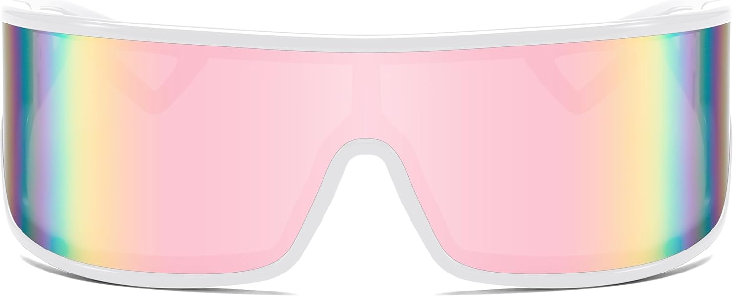 商品图片 35 | B0D3PKKSD9 | FEISEDY Trendy Futuristic Wrap Sunglasses Flat Top Mirrored One Piece Lens Reflective Sun Glasses for Women Men B0161