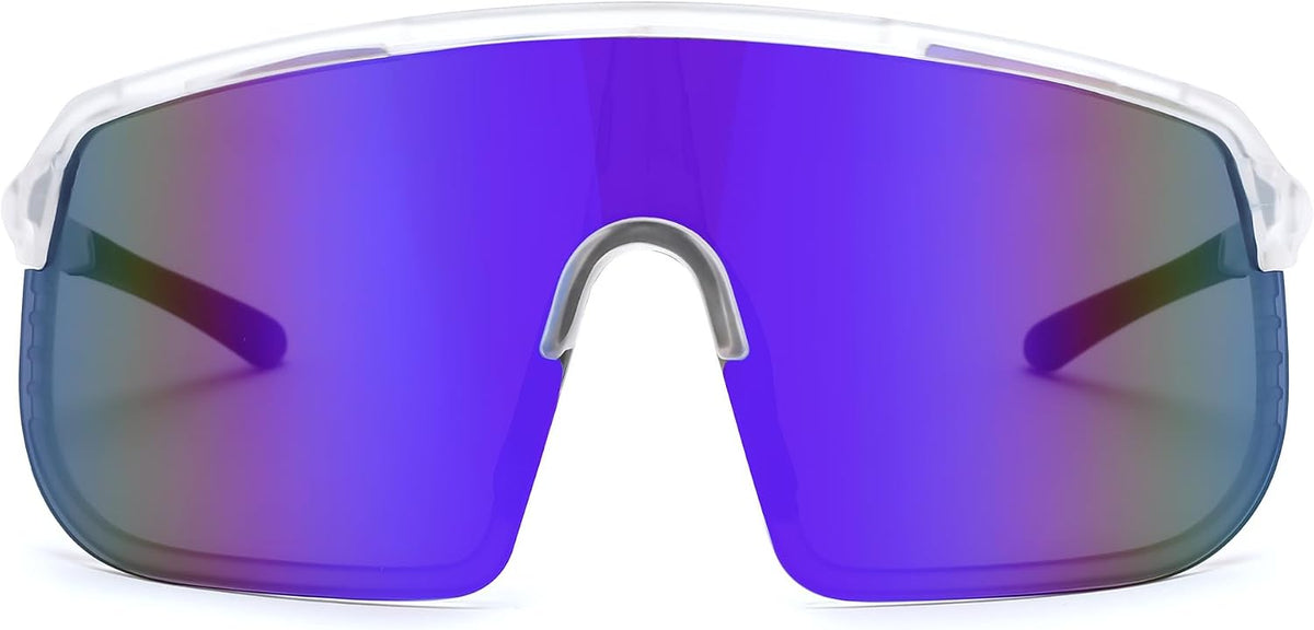 Transparent Frame Blue Mirrored Lens / Large | B0DGTRG99W | FEISEDY Sports Sunglasses for Men and Women, Large Rectangular Lens, Baseball Cycling Running Sunglasses B0243