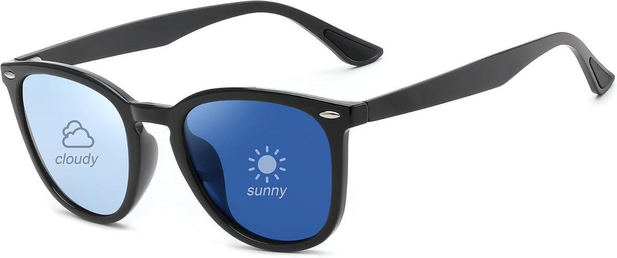 002 Black Frame/Color Changing Blue Lens / 52 Millimeters | B0D86YTQ4T | FEISEDY Retro Photochromic Classic Polarized Sunglasses for Women Men Trendy Style Vintage Sunnies B1123