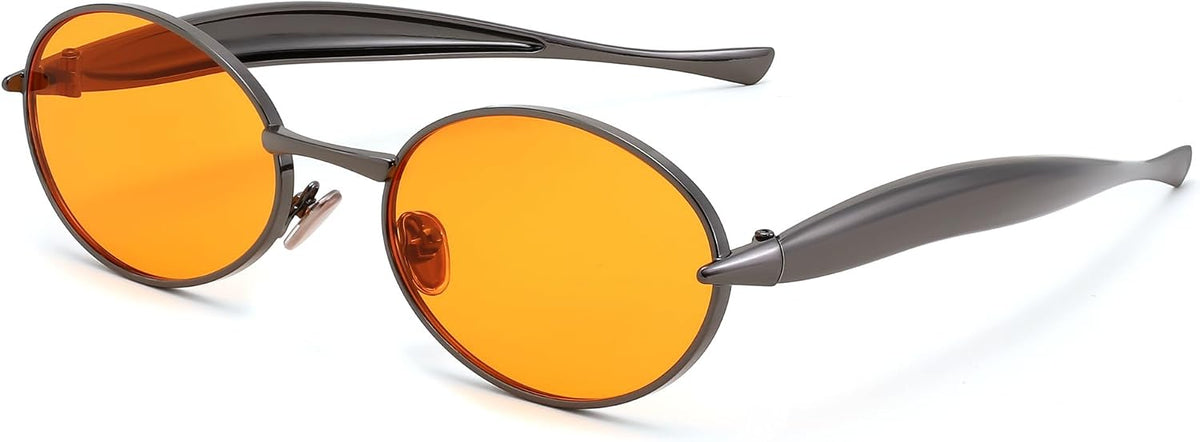 Gun/Orange / 55 Millimeters | B0FH4K37FN | FEISEDY Retro Oval Sunglasses Women Men - Gold Metal Chunky Frame, UV400 for Driving & Daily Wear B0312