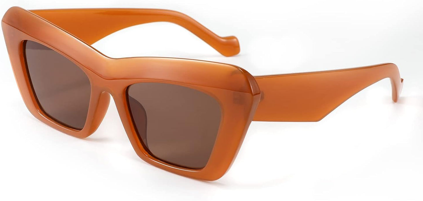 Brown / 61 Millimeters | B09TFBMDC1 | FEISEDY Retro Square Cat Eye Sunglasses Jelly Colored Women Men 90s B2902