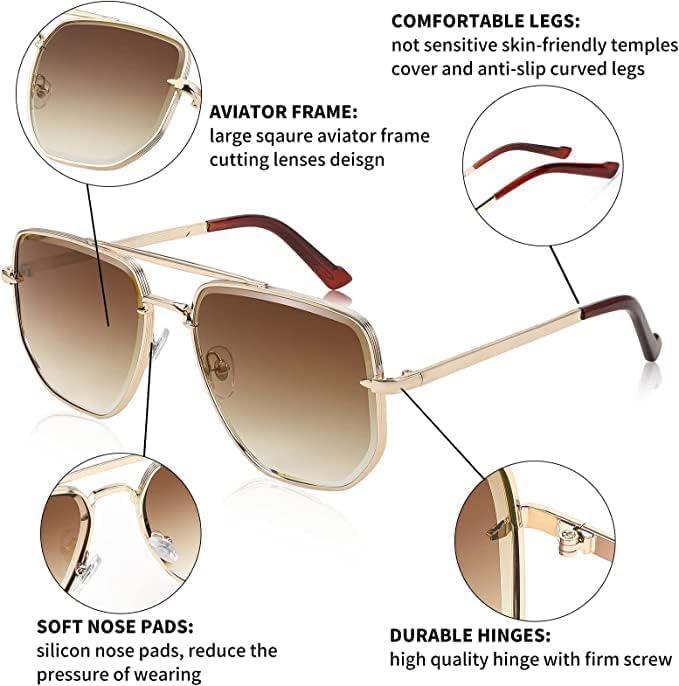 商品图片 6 | B0B38ZHMJL | FEISEDY Sunglasses Aviator Men Women 70s Sun Glasses Square Frame UV400 Protection B2953