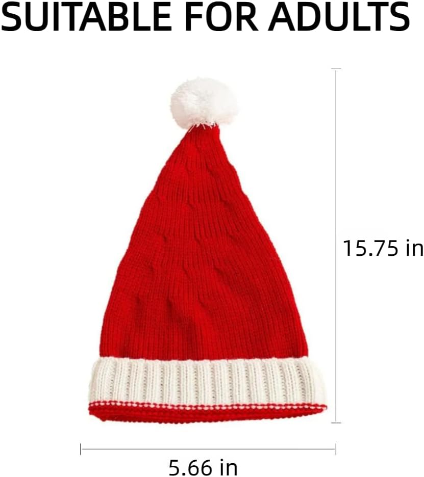 商品图片 7 | B0FWRJTSBJ | Santa Hats Adult & Kids, Christmas Hat with Pom Pom - Stretchy Knit Beanie, Soft Warm Acrylic Winter Hat for Xmas Party
