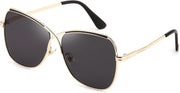 Golden Frame & Grey Lens / 58 Millimeters | B0D961ZLL3 | FEISEDY Womens Cute Sunglasses Oversized Butterfly X Shape Design Cateye Lady Sunglasses B2738