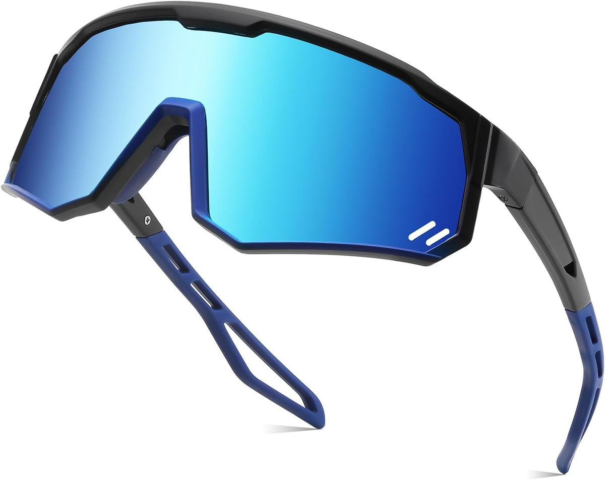 Black Frame Blue Mirrored Lens / Large | B0D78YNDL2 | FEISEDY Polarized Cycling Glasses Sports Sunglasses, UV400 Protection Baseball Running Glasses for Men Women Youth B0180