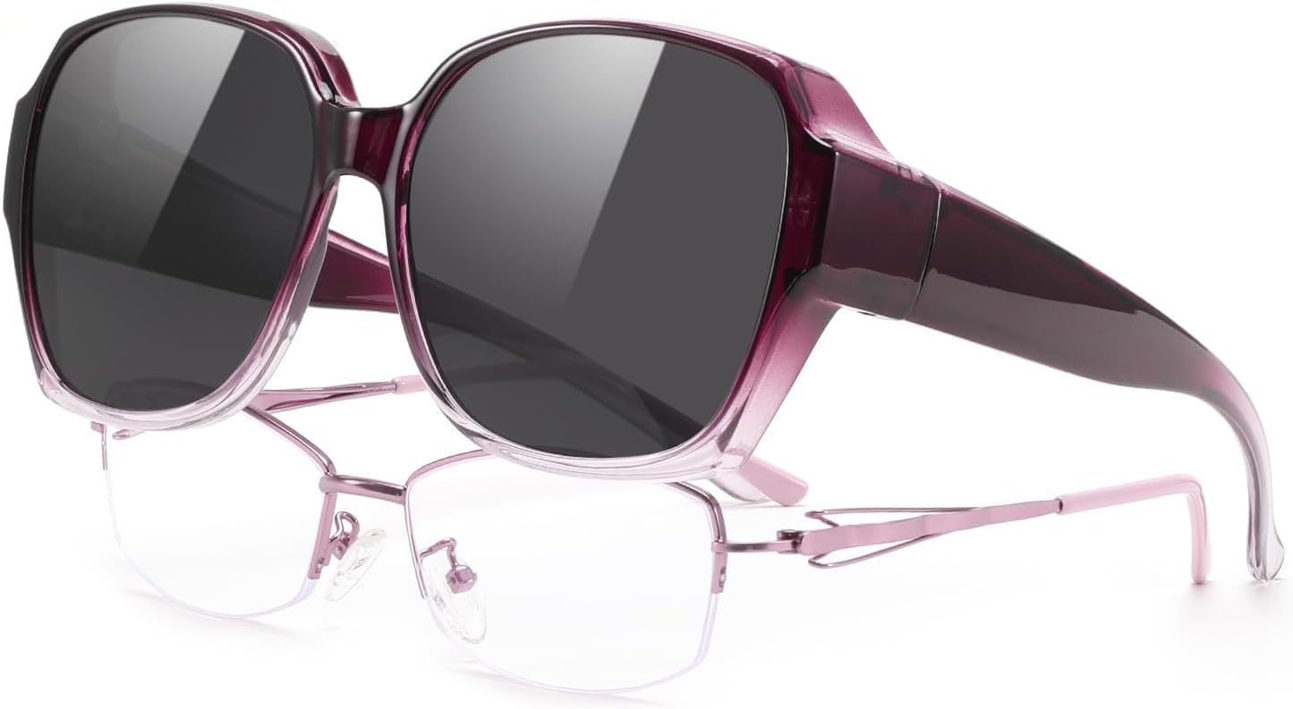 Gradient Purple Frame & Black Lens / 59 Millimeters | B0CPJ7N4HP | FEISEDY Fit Over Glasses Sunglasses Polarized for Women Sunglasses Over Prescription Glasses Oversized UV Protection B1114