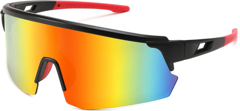 Black Frame & Red Mirror Lens / 70 Millimeters | B0CSDCDBR7 | FEISEDY Cycling Sunglasses for Men Women, Sports Glasses for Youth Running Baseball Shades UV400 Protection B0108