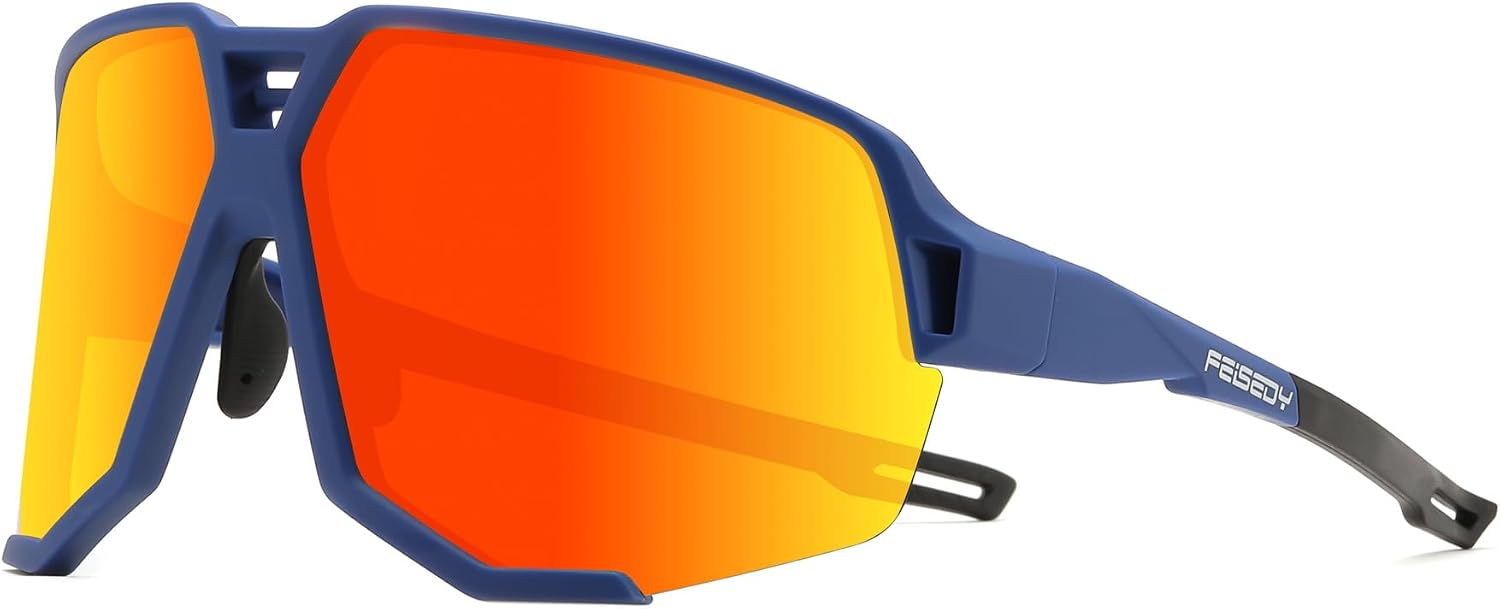 Blue Frame Orange Mirrored Lens / Large | B0DN1K8THF | FEISEDY Polarized Cycling Glasses Sports Sunglasses for Women Men Youth, Running Hiking Baseball Glasses B0215