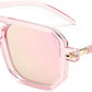 033 Transparent Pink Frame & Pink Mirrored Lens / 52 Millimeters | B0DPCJ41XB | FEISEDY Vintage Square 70s Flat Aviator Sunglasses Women Men Classic Retro Stylish Frame UV400 Sunglasses B2622