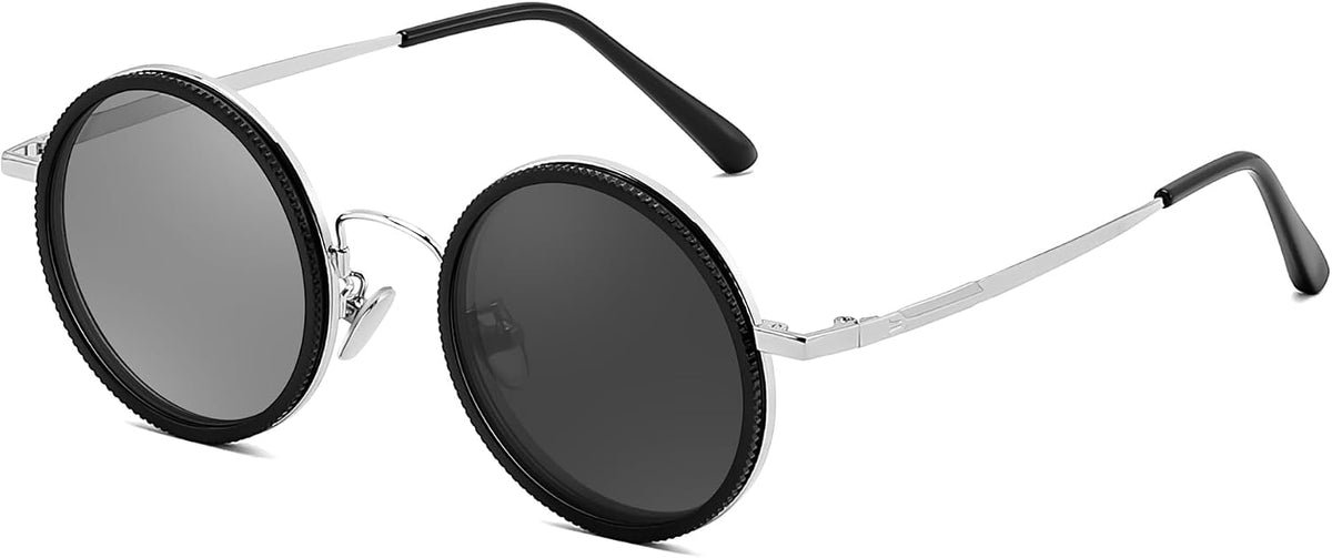 Silver / 46 Millimeters | B0GG9BXY9K | FEISEDY Adjustable Polarized Round Sunglasses B0379