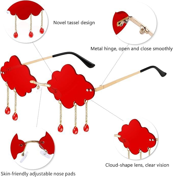 ÉÌƷͼƬ 45 | B09K7C4FB7 | FEISEDY Retro Dripping Cloud Shaped Tassel Sunglasses Rimless Women Funny Party Disco Eyewear B2834