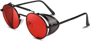 04 Red / 49 Millimeters | B07X2RC5B4 | FEISEDY Steam Punk Sunglasses for Men Women Side Shield Round Steampunk Vintage Glasses Shades B2518