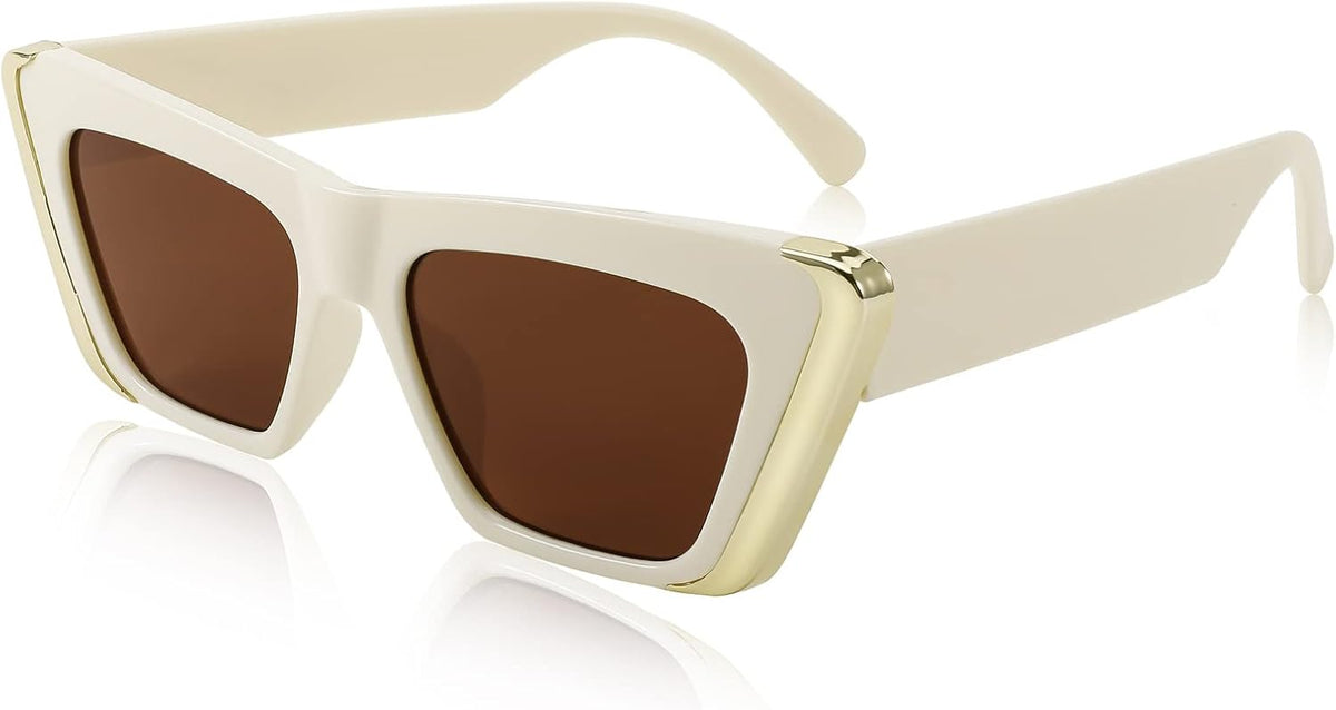 004 Beige Frame/Tea Lens / 53 Millimeters | B0BFJDK1L2 | FEISEDY Retro Sunglasses for Women Men Vintage Cat Eye Fashion Metal Square 70s Frame Classic UV Protection Sun Glasses B2966