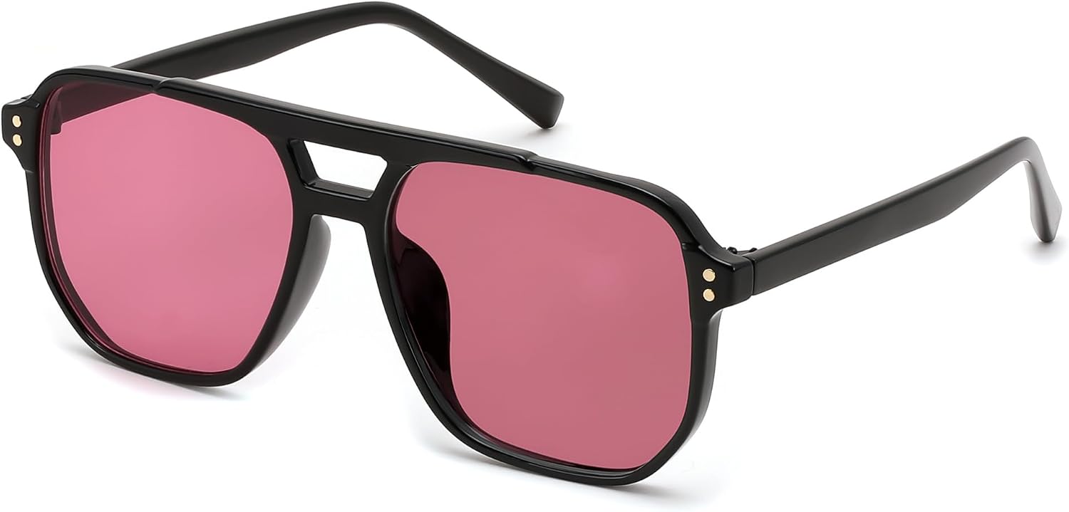 001 Black Frame/Purple Lens / 57 Millimeters | B09J8CWT94 | FEISEDY Retro Square Aviator Sunglasses Women Men 70s Vintage Trendy Plastic Frame Sun Glasses B2835