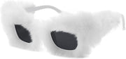 White/Grey Lens 0086 / 70 Millimeters | B0CNBKL4RK | FEISEDY Sunglasses Women Plush Fuzzy Soft Velvet Party Masquerade B2877