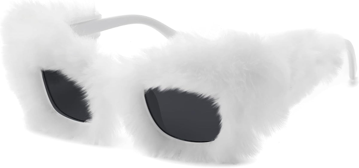 White/Grey Lens 0086 / 70 Millimeters | B0CNBKL4RK | FEISEDY Sunglasses Women Plush Fuzzy Soft Velvet Party Masquerade B2877