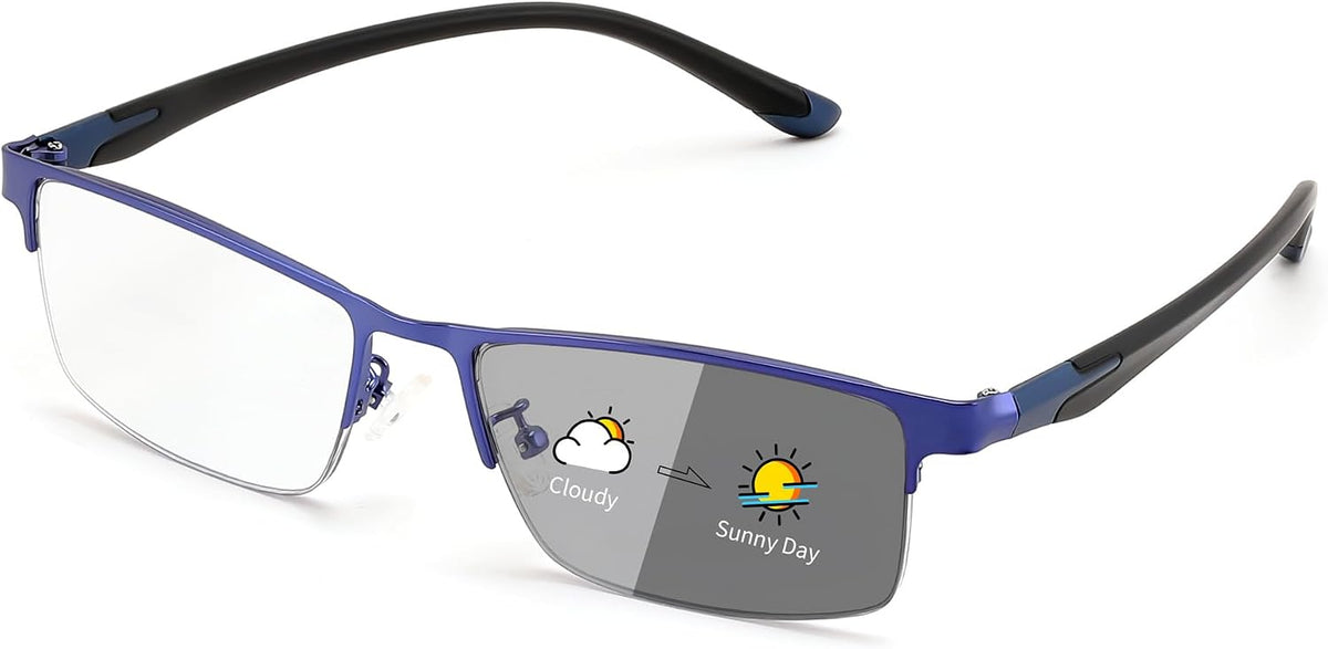 Blue + Black / Rectangular / 1.5 x | B0HBWPJPFP | FEISEDY Photochromic Reading Glasses Blue Light Blocking Readers B1662