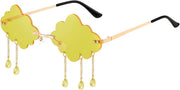 Yellow / 51 Millimeters | B09K7BT9FR | FEISEDY Retro Dripping Cloud Shaped Tassel Sunglasses Rimless Women Funny Party Disco Eyewear B2834