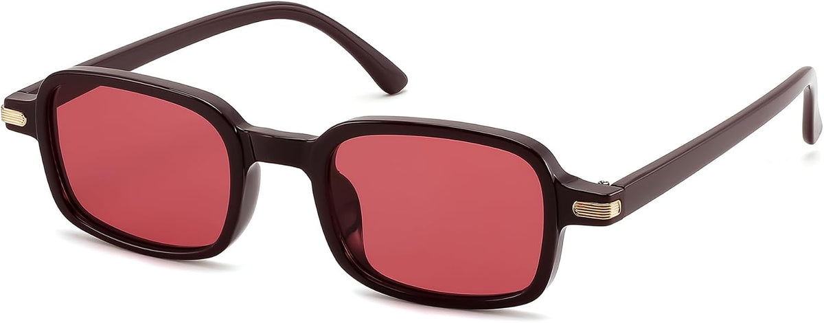 Red Frame Red Lens / 42 Millimeters | B0H1B5Z1S1 | FEISEDY Trendy Rectangle Sunglasses Womens Mens Narrow Square Shades B0449