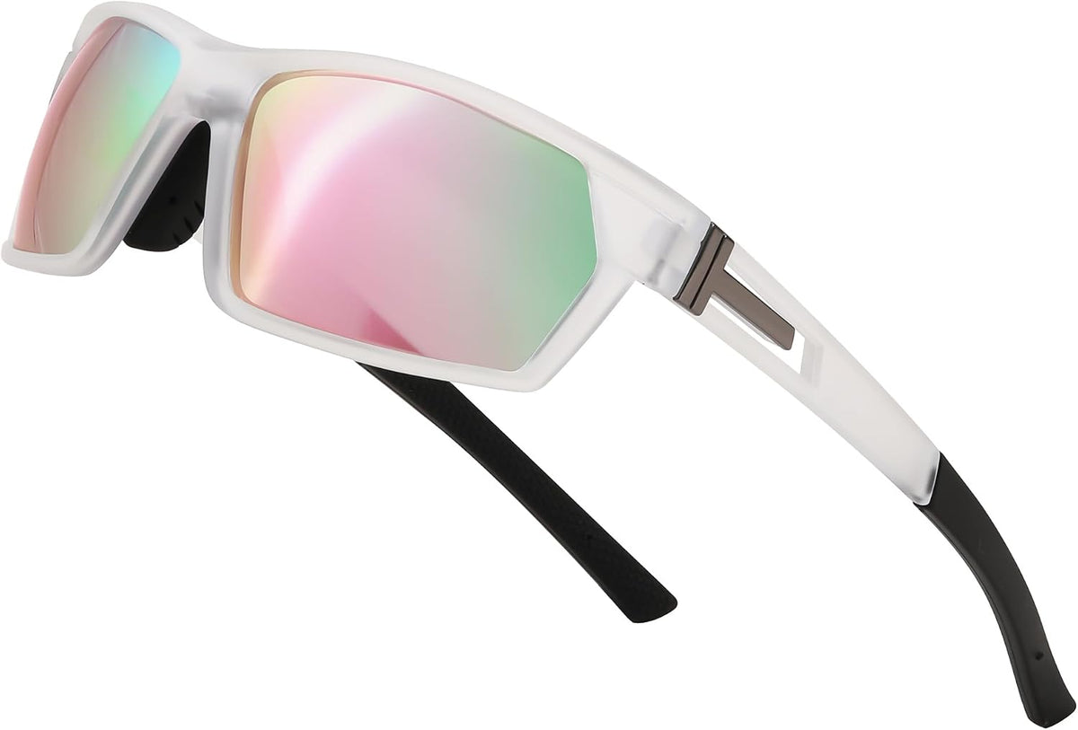 Transparent Frame & Pink Mirror Lens / 60 Millimeters | B0CWTVGSZQ | FEISEDY Polarized Sports Sunglasses for Men Women Youth Baseball Cycling Running Glasses UV400 Protection B0135