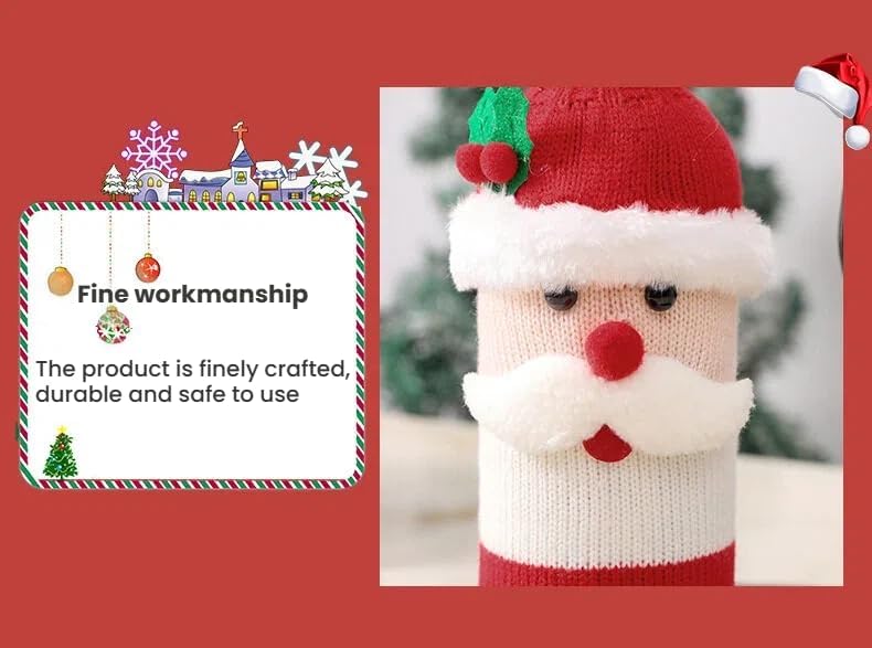 商品图片 5 | B0FWX7QLDR | Christmas Bottle Knit Covers, Festive Knit Wine Bottle Cozy with Santa & Snowman Holly Decor, for Holiday Parties & Gifts