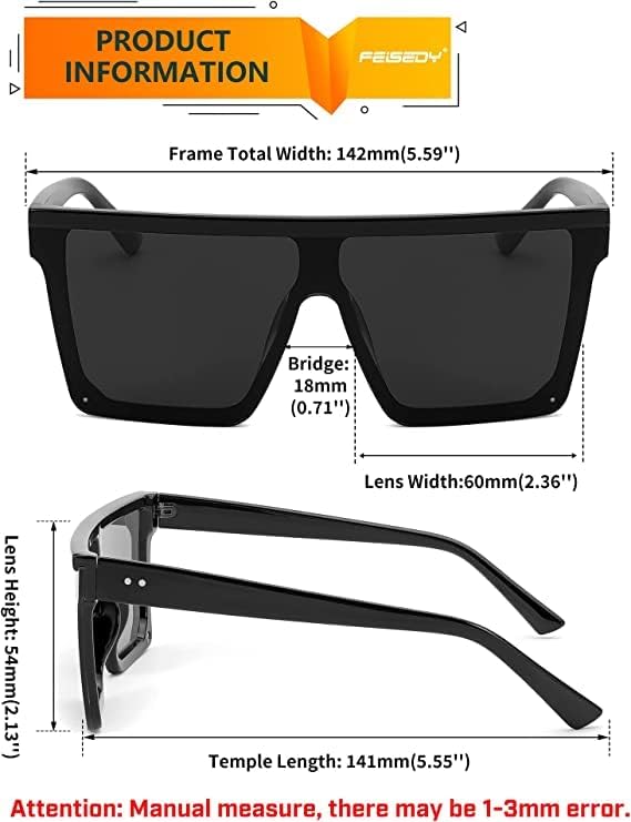 ÉÌƷͼƬ 119 | B09H6XXSDN | FEISEDY Oversized Sunglasses Mens Womens Flat Top Square Trendy Visor Shades UV400 B2470