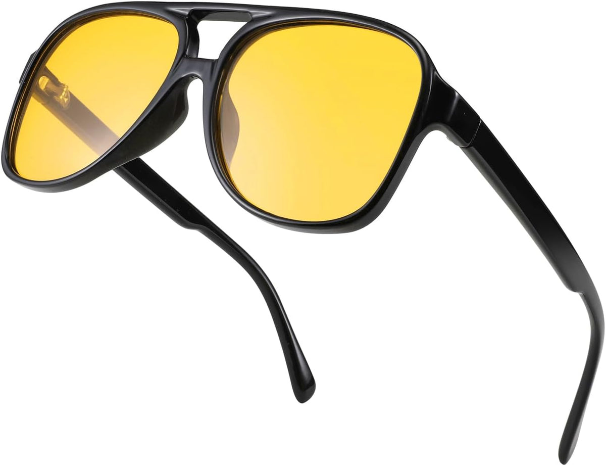 Polarized Yellow / 60 Millimeters | B098STRZSX | FEISEDY Vintage Retro 70s Plastic Aviator Sunglasses Women Men Classic Large Squared Frame B2751