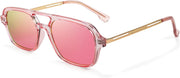 Transparent Pink Frame/Pink Mirrored Lens / 59 Millimeters | B09L5PRPJY | FEISEDY Vintage Square 70s Flat Aviator Sunglasses Women Men Metal Design Shades B2752