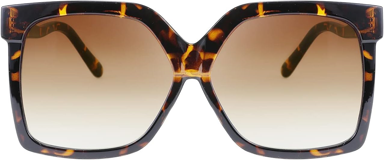 Leopard Frame & Gradual Tea Lens / 58 Millimeters | B095BWYT3L | FEISEDY Oversize Square Frame Butterfly Sunglasses Simple Fashion Style Bent Legs Design Eyewear B2762