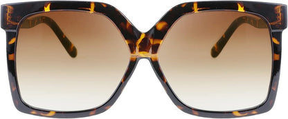 Leopard Frame & Gradual Tea Lens / 58 Millimeters | B095BWYT3L | FEISEDY Oversize Square Frame Butterfly Sunglasses Simple Fashion Style Bent Legs Design Eyewear B2762